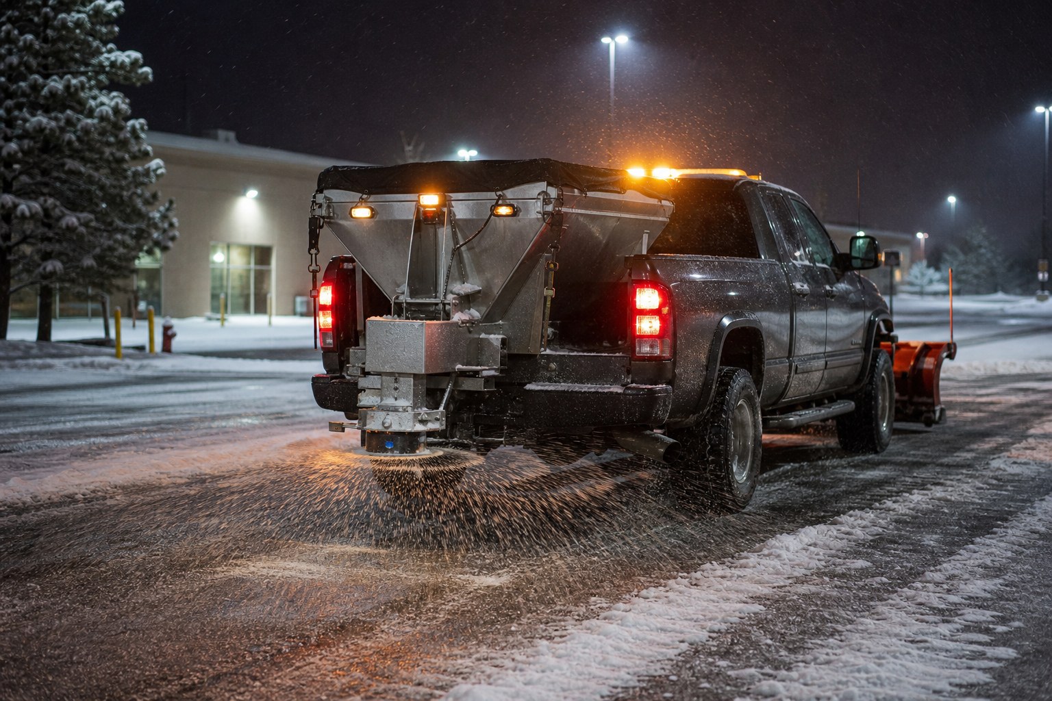 Rear salter and spreader equipment for ice management
